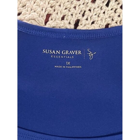 Susan Graver Essentials 1X Blue‎ 3/4 Sleeve Top - Picture 3 of 12